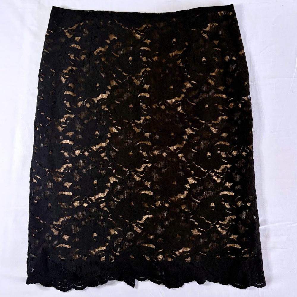 Vintage Y2K Black‎ Lace Pencil Skirt Size 16 NY & Co Lined Midi Goth Chic Office